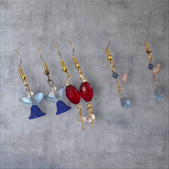 Lot of 3 multicolored dangling earrings gold tone - Picture 2 of 3